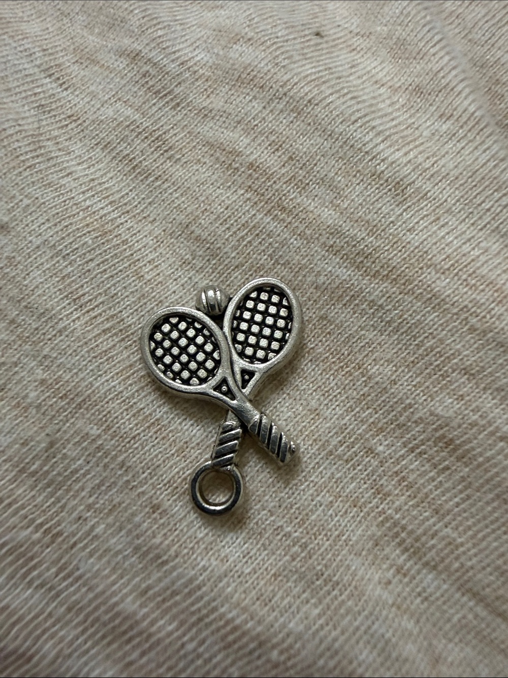 Double Tennis Racket & Ball Charm Silver Tone Sport Pendant Not Sterling